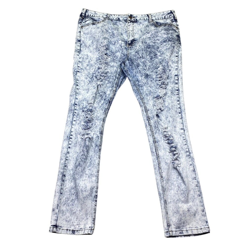 Judy Blue Acid‎ Wash Distressed Skinny Jeans Blue White Plus Size 3XL 8214